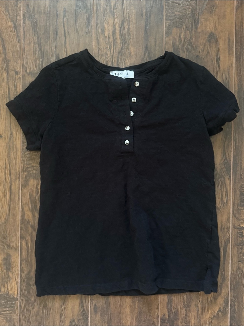 Nine West XS Black Short Sleeve Front Button Slub Henley Top